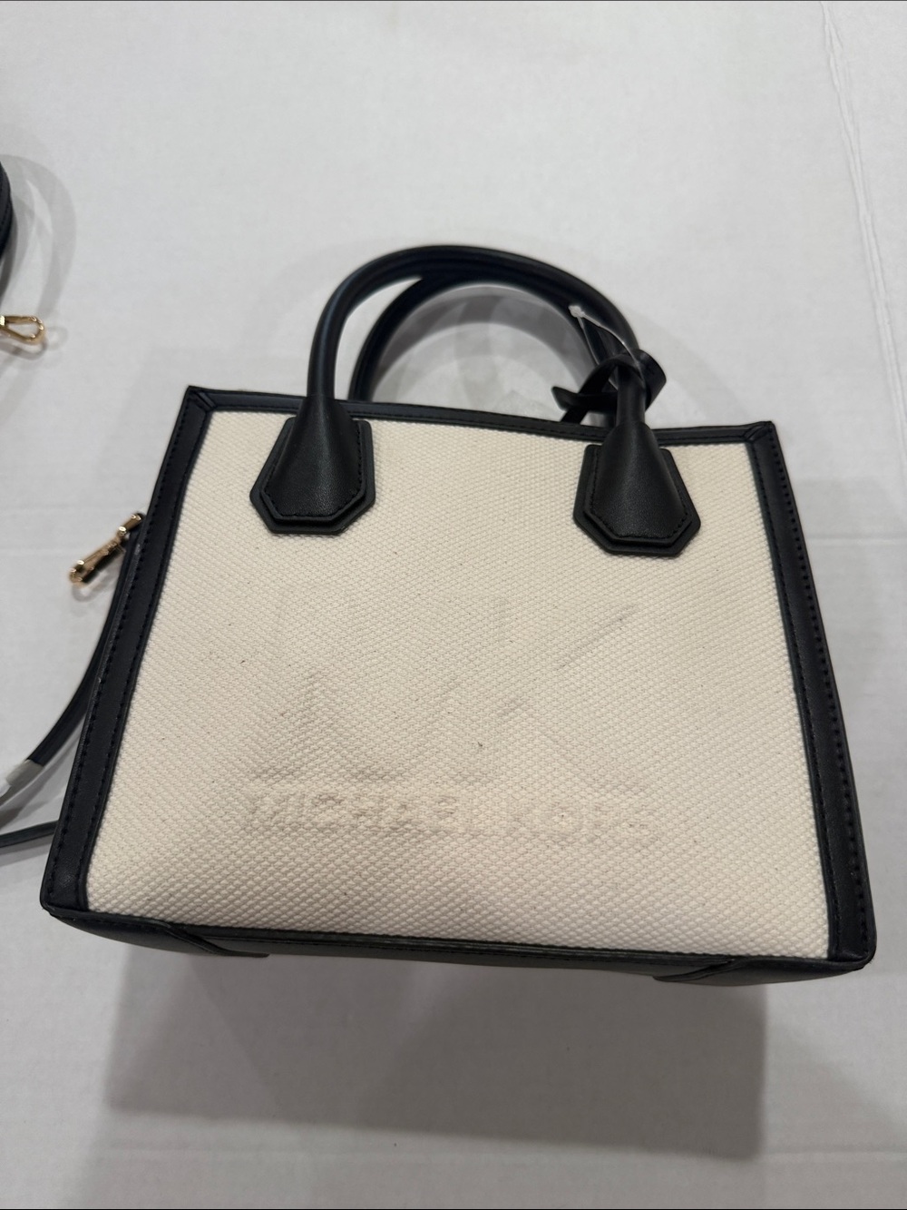 Black & Cream Canvas Tote Handbag - Brand Unidentified
